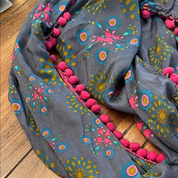 Gray Infinity Scarf with Pink and Yellow Floral Design - Picture 3 of 4